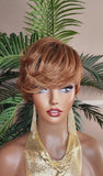 Strawberry Blonde Auburn Black Ombre Color Mix Hair Swoop Bang Pixie Cut Wig Short Hairstyle Glueless Wig Pin Curl Bang - Beauty Blessings LLC