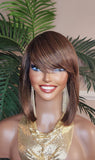Auburn Hair Chocolate Brown Hair Wig Pixie Cut Bob Hairstyle Swoop Bang Glueless Full Cap Wig Ombre Auburn Brown Wig - Beauty Blessings LLC