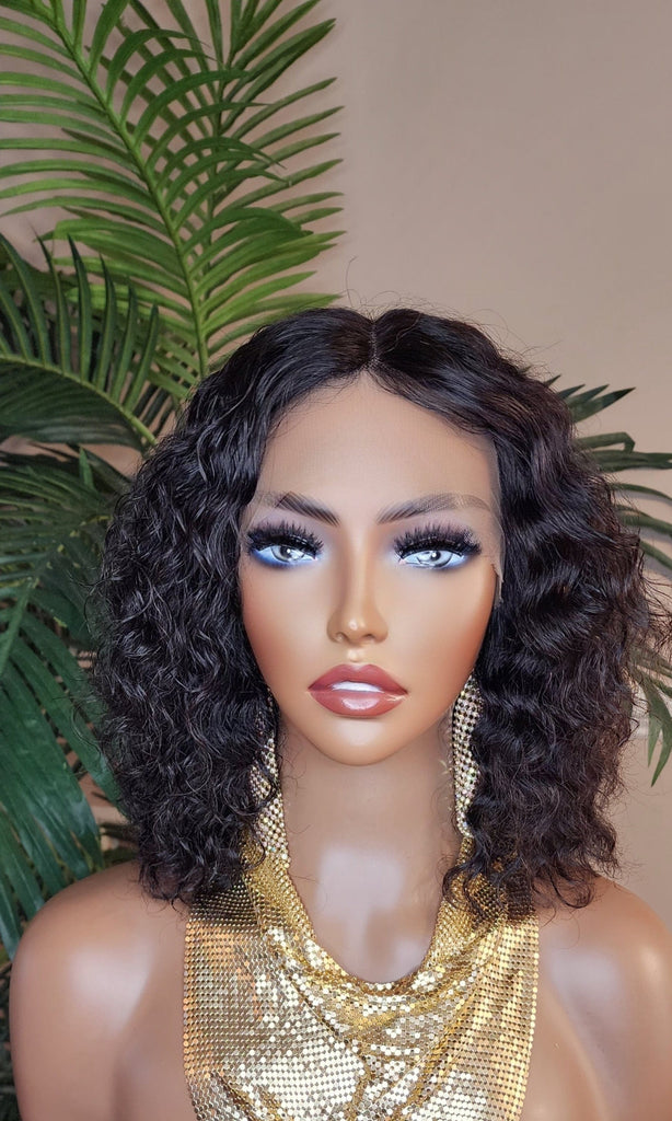 Deep Curly Bob Hair Wig Brazilian Remy 100% Human Hair Lace Front Wig Glueless Lace Wig - Beauty Blessings LLC
