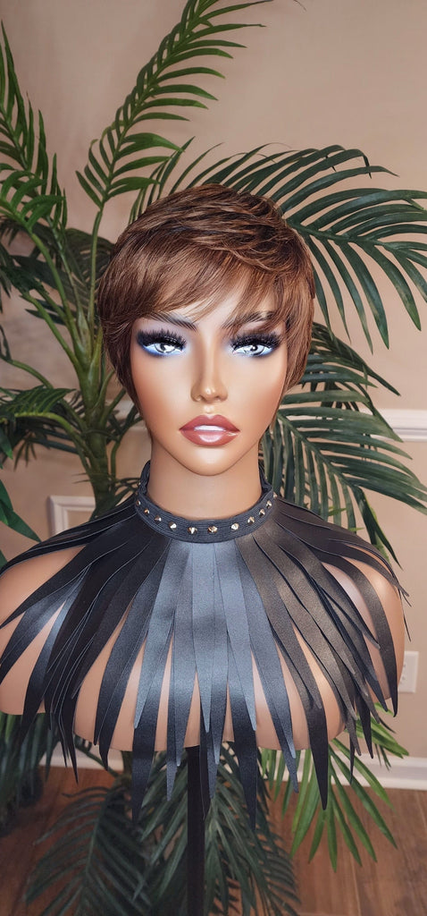 Auburn Glueless Pixie Cut Wig Brazilian Remy Human Hair Wig Tapered Cut 100% Human Hair Swoop Bang - Beauty Blessings LLC