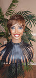Auburn Glueless Pixie Cut Wig Brazilian Remy Human Hair Wig Tapered Cut 100% Human Hair Swoop Bang - Beauty Blessings LLC