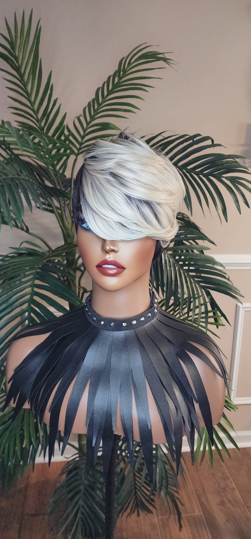 White Gray Blonde Hair Swoop Bang Wig Tapered Short Cut Pixie Cut Natural Hair Wig Glueless Wig - Beauty Blessings LLC