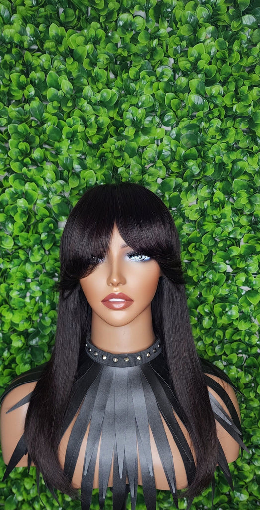 Swoop Bang Hair Wig Brazilian Virgin Remy 100% Human Hair Wig Long Bob Hairstyle Wig Feather Bang Wig - Beauty Blessings LLC