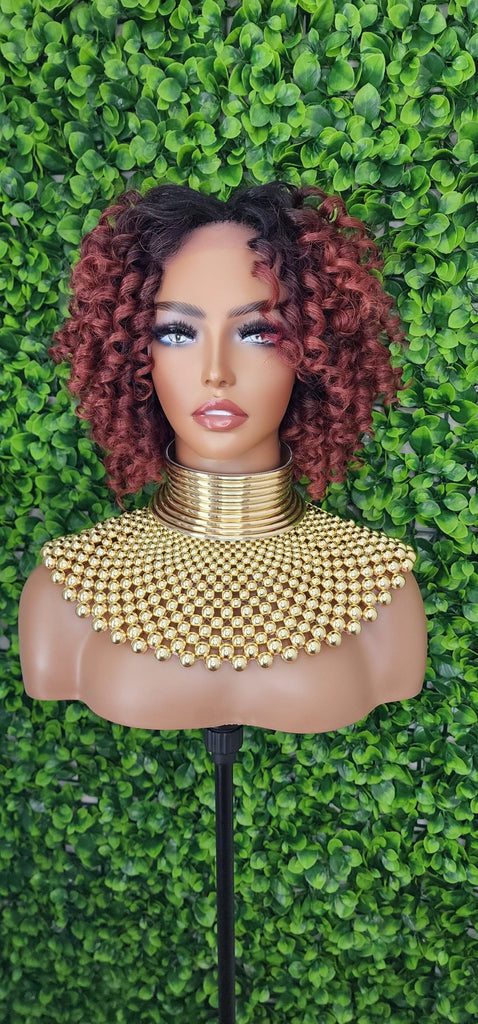 Short Bob Kinky Afro Curl Lace Front Wig Small Wand Curl Bob Natural Yaki Bob Wig Glueless Preplucked Lace Wig Ombre Burgundy Hair - Beauty Blessings LLC