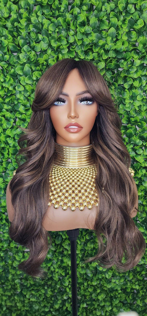 Loose Curl Long Hair Swoop Bang Hair Layered Curls Full Cap Wig Fashion Hairstyle Glueless Wig - Beauty Blessings LLC