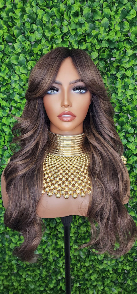 Loose Curl Long Hair Swoop Bang Hair Layered Curls Full Cap Wig Fashion Hairstyle Glueless Wig - Beauty Blessings LLC