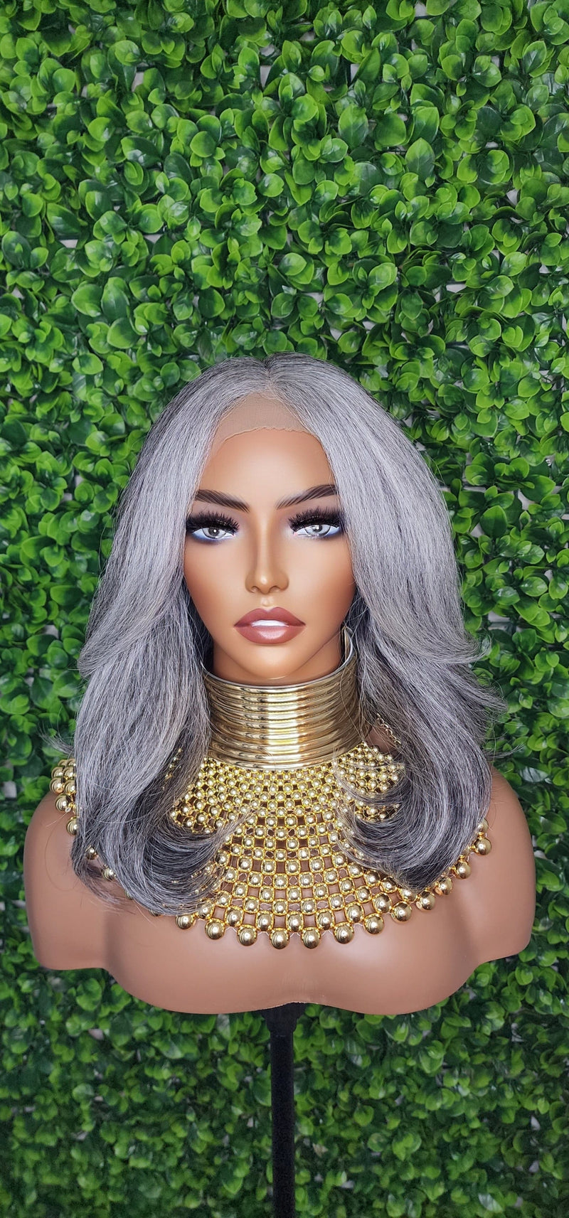 Salt and Pepper Gray Hair Wig Mix Gray Afro Blowout Yaki Texture Heat Resistant Fiber Lace Front Glueless Wig Loose Curl Kinky Hair Wig - Beauty Blessings LLC