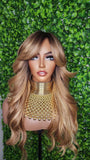 Honey Blonde Mix Hair Wig Loose Curl Long Hair Swoop Bang Hair Layered Curls Full Cap Wig Fashion Hairstyle Glueless Wig - Beauty Blessings LLC