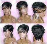Pixie Cut Brazilian Remy 100% Human Hair Wig Swoop Bangs Wigs