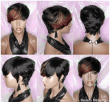 Pixie Cut Brazilian Remy 100% Human Hair Wig Swoop Bangs Wigs - Beauty Blessings LLC