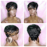 Pixie Cut Brazilian Remy 100% Human Hair Wig Swoop Bangs Wigs - Beauty Blessings LLC
