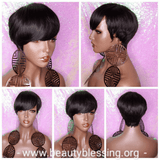 Salt Pepper Gray Hair Wig Swoop Bang Pixie Cut Indian Remy Human Hair Wig Colored Gray Hair Wig - Beauty Blessing Wigs & Hair Extensions Boutique