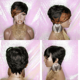 Pixie Cut Brazilian Remy 100% Human Hair Wig Swoop Bangs Wigs - Beauty Blessings LLC