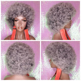 Big Afro Kinky Coil Realistic Natural Hair Afro Full Cap Wig Fluffy Jumbo Afro Hair Wig Afro Salt Pepper Gray Gray Hair Wig