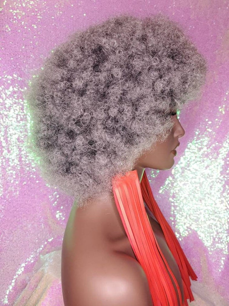 Big Afro Kinky Coil Realistic Natural Hair Afro Full Cap Wig Fluffy Jumbo Afro Hair Wig Afro Salt Pepper Gray Gray Hair Wig - Beauty Blessings LLC