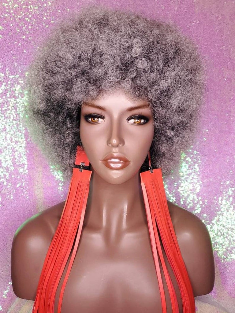 Big Afro Kinky Coil Realistic Natural Hair Afro Full Cap Wig Fluffy Jumbo Afro Hair Wig Afro Salt Pepper Gray Gray Hair Wig - Beauty Blessings LLC