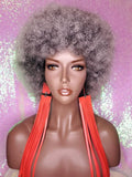 Big Afro Kinky Coil Realistic Natural Hair Afro Full Cap Wig Fluffy Jumbo Afro Hair Wig Afro Salt Pepper Gray Gray Hair Wig - Beauty Blessings LLC