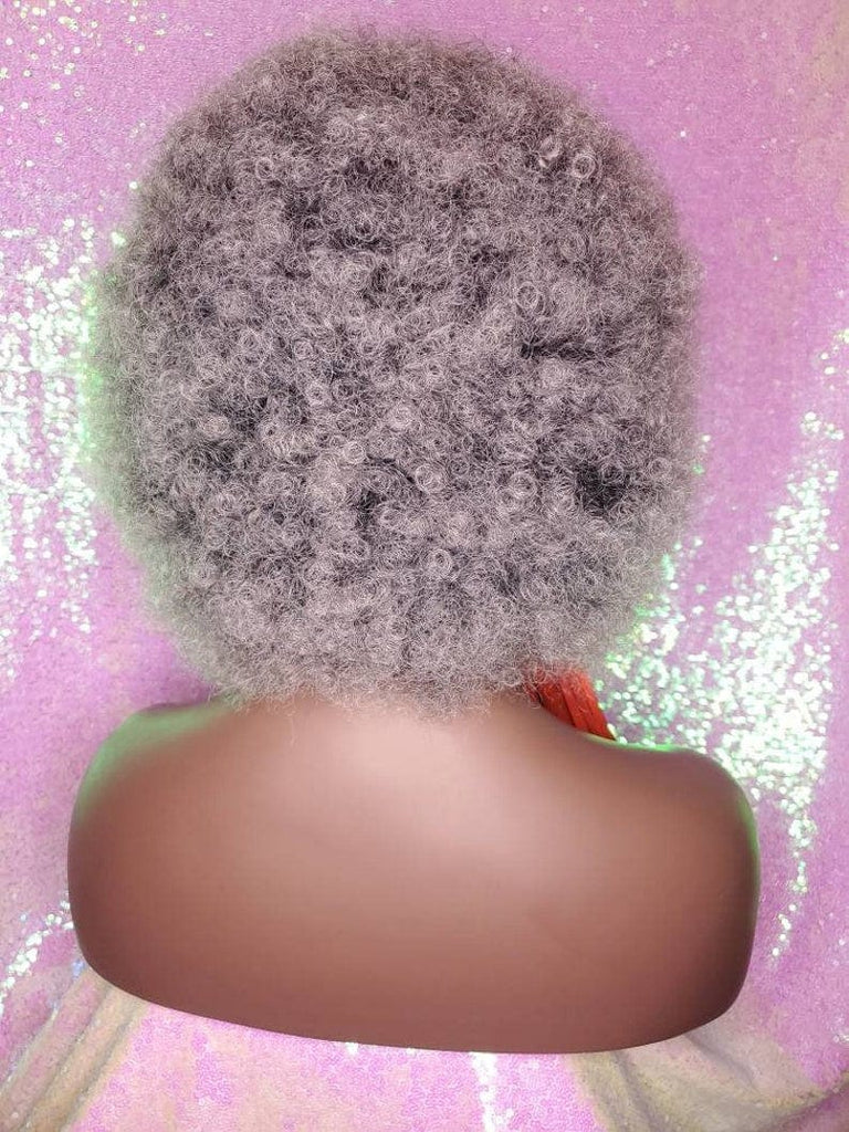 Big Afro Kinky Coil Realistic Natural Hair Afro Full Cap Wig Fluffy Jumbo Afro Hair Wig Afro Salt Pepper Gray Gray Hair Wig - Beauty Blessings LLC