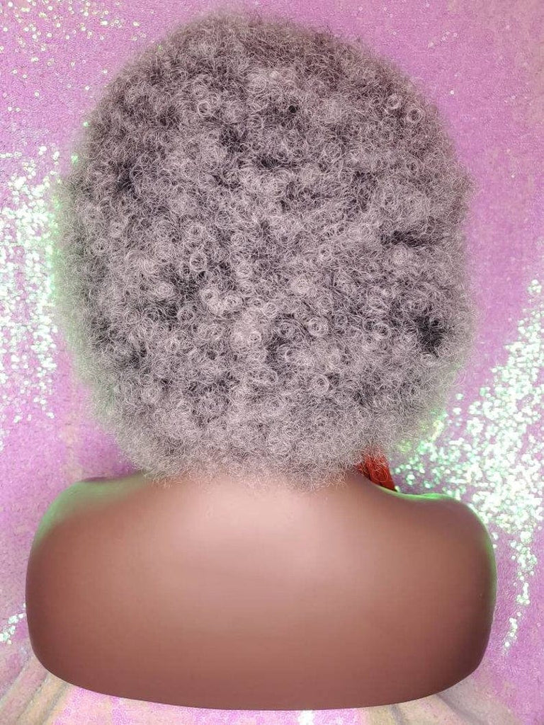 Big Afro Kinky Coil Realistic Natural Hair Afro Full Cap Wig Fluffy Jumbo Afro Hair Wig Afro Salt Pepper Gray Gray Hair Wig - Beauty Blessings LLC