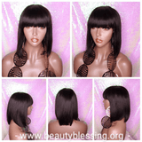 Straight Hair Short Bob Bang Peruvian Remy Glueless 100% Human Hair Wig Bob Hair China Bang Wig