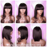 Straight Hair Short Bob Bang Peruvian Remy Glueless 100% Human Hair Wig Bob Hair China Bang Wig - Beauty Blessings LLC