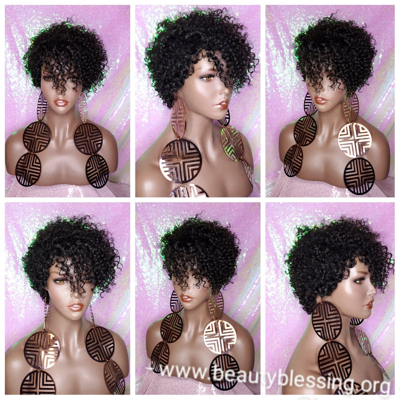 Wig Razor Pixie Cut Corkscrew Straw Curl Hair Wig Short Natural Hairstyle Wig Peruvian Remy 100% Human Hair Wig - Beauty Blessing Wigs & Hair Extensions Boutique