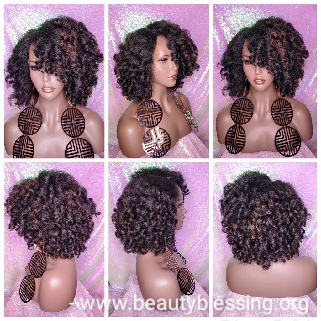 Kinky Afro Curl Lace Front Wig Curly Natural Yaki Texture Bob Wig - Beauty Blessing Wigs & Hair Extensions Boutique