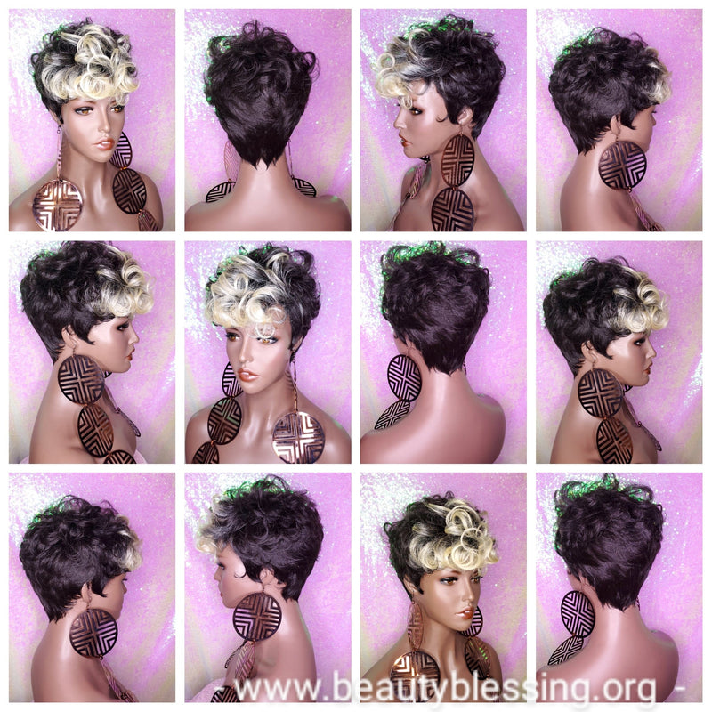 Celebrity Inspied Tapered Short Cut Mohawk Curl Full Cap Wig - Beauty Blessing Wigs & Hair Extensions Boutique