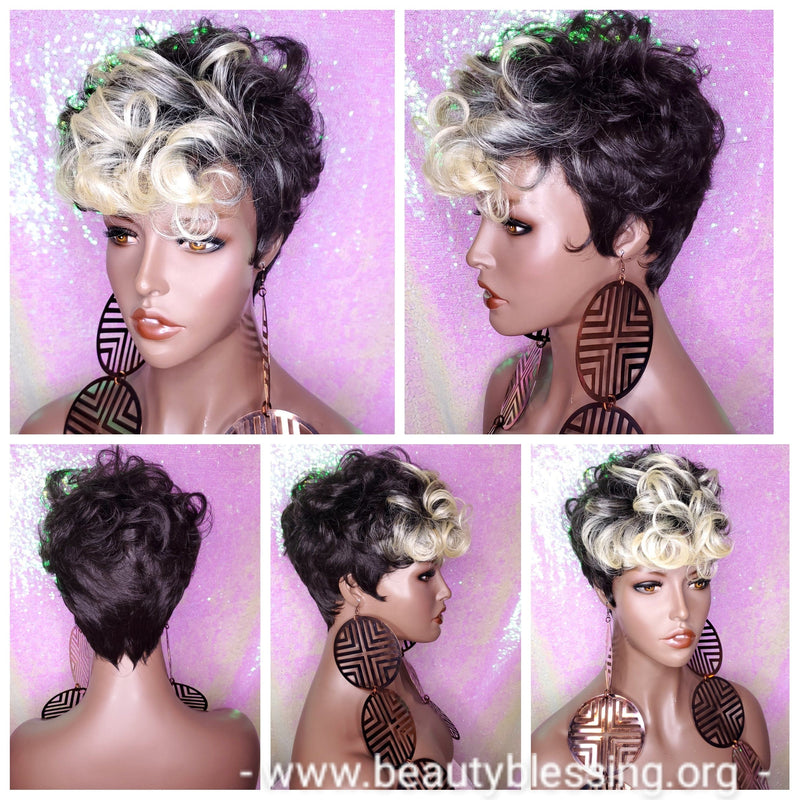 Celebrity Inspied Tapered Short Cut Mohawk Curl Full Cap Wig - Beauty Blessing Wigs & Hair Extensions Boutique