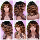 Wig Deep Wave Brazilian Remy 100% Human Hair Natural Hair Short Wig Ombre Auburn Chocolate Dark Brown Hair Wig - Beauty Blessing Wigs & Hair Extensions Boutique