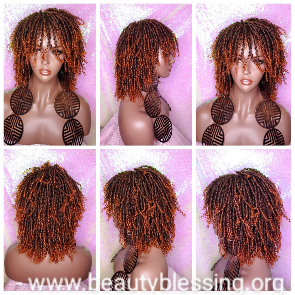 Kinky Twist Locs Wig Natural Premium Fiber Hair Dread locks Sister Locs Wig Ombre Brown Auburn Hair - Beauty Blessing Wigs & Hair Extensions Boutique
