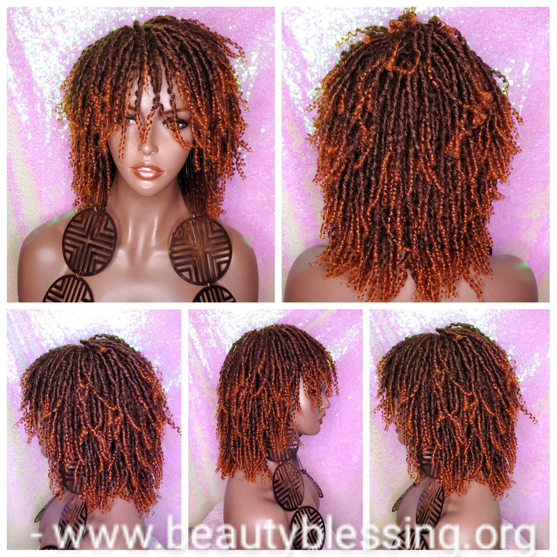 Kinky Twist Locs Wig Natural Premium Fiber Hair Dread locks Sister Locs Wig Ombre Brown Auburn Hair - Beauty Blessing Wigs & Hair Extensions Boutique