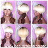 Pixie Cut Bowl Cut Wig Celebrity Inspired Hairstyle 100% Remy Human Hair Blonde Hair Wig