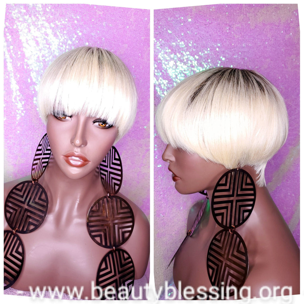 Pixie Cut Bowl Cut Wig Celebrity Inspired Hairstyle 100% Remy Human Hair Blonde Hair Wig - Beauty Blessing Wigs & Hair Extensions Boutique