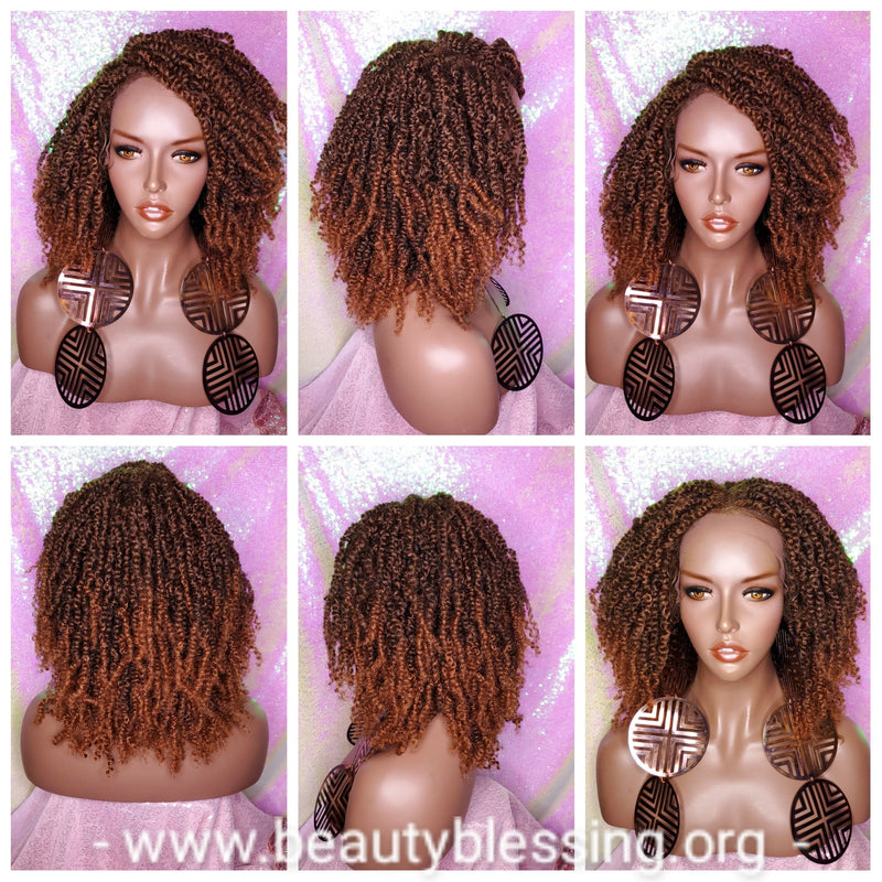 Ombre Brown Auburn Passion Twist Afro Hair Kinky Twist Glueless Lace Wig Premium Fiber Hair - Beauty Blessing Wigs & Hair Extensions Boutique