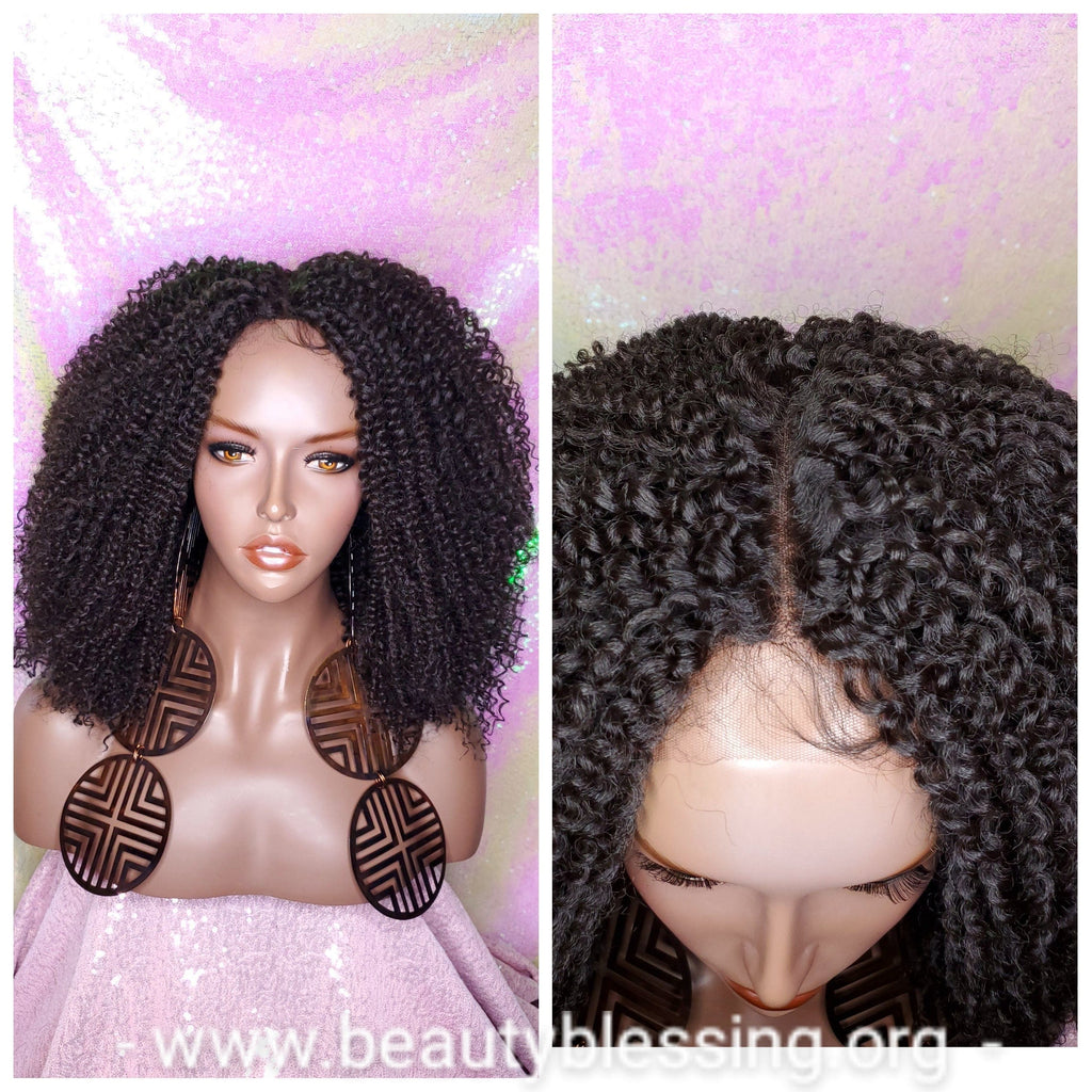 Messy Bohemian Afro Kinky Coil Curly Natural Hair Lace Front Wig Premium Fiber Goddess Curl Hair Wig - Beauty Blessing Wigs & Hair Extensions Boutique