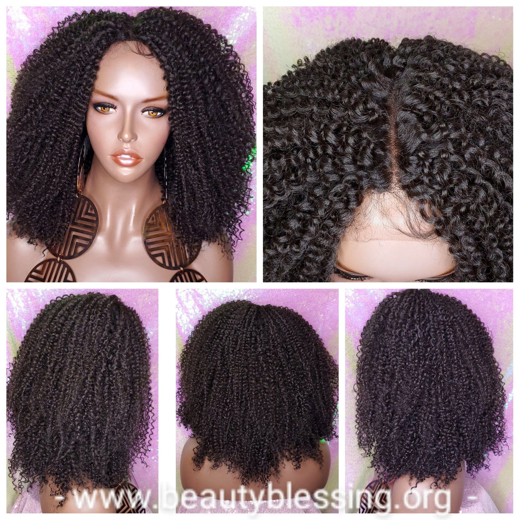 Messy Bohemian Afro Kinky Coil Curly Natural Hair Lace Front Wig Premium Fiber Goddess Curl Hair Wig - Beauty Blessing Wigs & Hair Extensions Boutique
