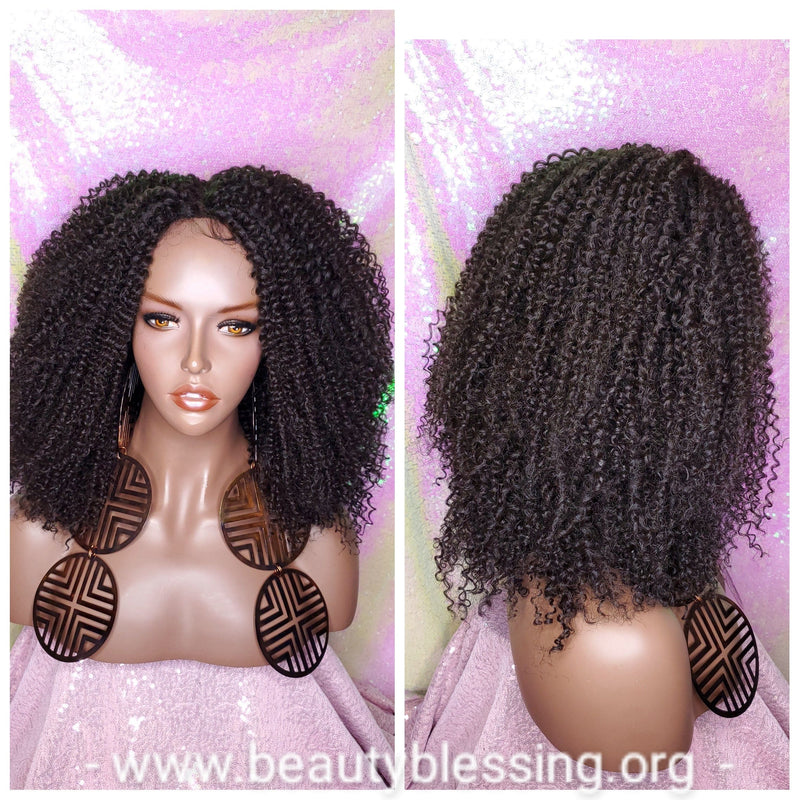 Messy Bohemian Afro Kinky Coil Curly Natural Hair Lace Front Wig Premium Fiber Goddess Curl Hair Wig - Beauty Blessing Wigs & Hair Extensions Boutique