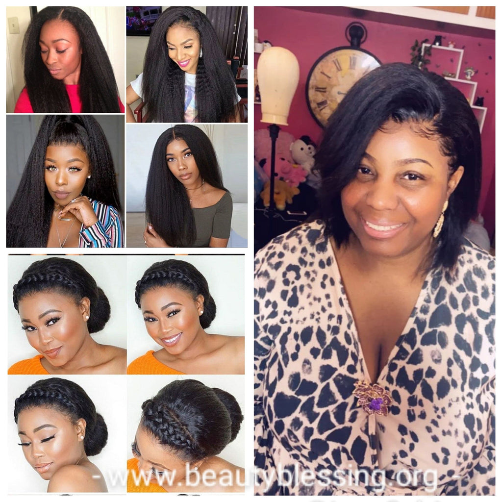 Indian Remy Human Hair Yaki Kinky Straight Lace Front Hair Wig 13X6 Deep Lace Part Wig - Beauty Blessing Wigs & Hair Extensions Boutique