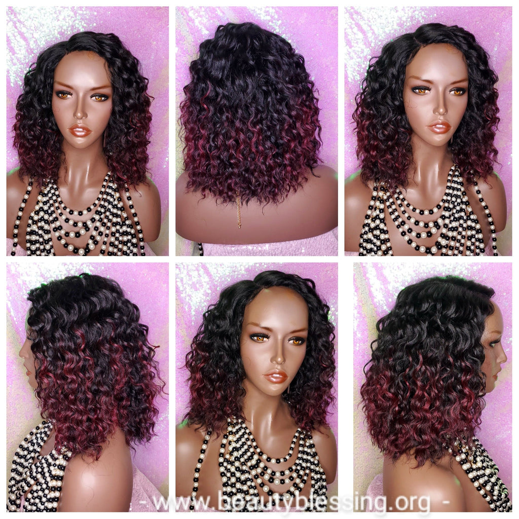 Deep Wave Lace Wig Glueless Lace Wig Burgundy Hair Premium Fiber Wig - Beauty Blessing Wigs & Hair Extensions Boutique