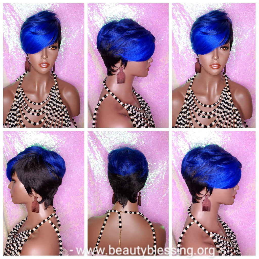 Swoop Bang Pixie Cut Royal Blue Hair Premium Fiber Wig - Beauty Blessing Wigs & Hair Extensions Boutique
