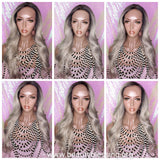 Long Loose Curl Ombre Smoky Gray Glueless Lace Wig Premium Fiber Hair