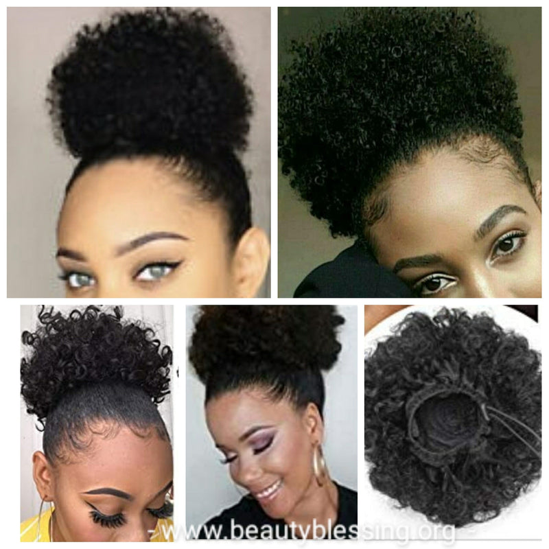 Human Hair Ponytail Afro Kinky Puff Ponytail Afro Curly Hair Extension Human Hair Afro Puff Hair Ponytail - Beauty Blessing Wigs & Hair Extensions Boutique