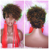 Razor Pixie Cut Corkscrew Bohemian Peruvian Remy 100% Human Hair Wig Black Auburn Color Hair Wig