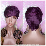 Purple Razor Cut Pixie Cut Peruvian Remy Human Hair Wig Ombre Purple Wig - Beauty Blessing Wigs & Hair Extensions Boutique