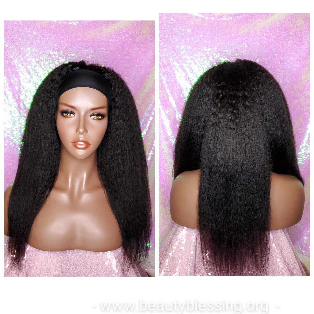 Half Wig Indian Remy 100% Human Hair Coarse Yaki Kinky Straight Half Wig African Hair Headband Wig - Beauty Blessing Wigs & Hair Extensions Boutique