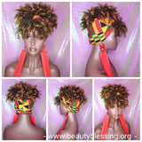 Turban Wig Afro Kinky Puff Bangs Wig Afro Curly Corkscrew Hair Wrap Wig African Print Head Wrap Wig Afro Puff Hair Bang Wig - Beauty Blessing Wigs & Hair Extensions Boutique