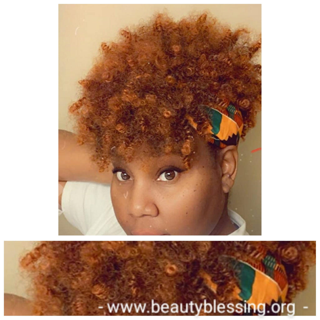 Turban Wig Afro Kinky Puff Bangs Wig Afro Curly Corkscrew Hair Wrap Wig African Print Head Wrap Wig Afro Puff Hair Bang Wig - Beauty Blessing Wigs & Hair Extensions Boutique
