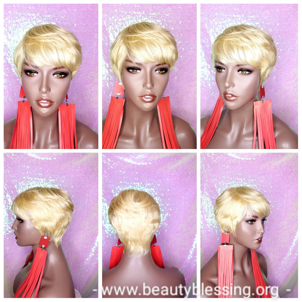Pixie Cut Straight Boy Cut Wig Brazilian Remy Human Hair  Swoop Bang Wig Layered Tapered Cut Women Blonde Auburn Hair Glueless Wig - Beauty Blessing Wigs & Hair Extensions Boutique