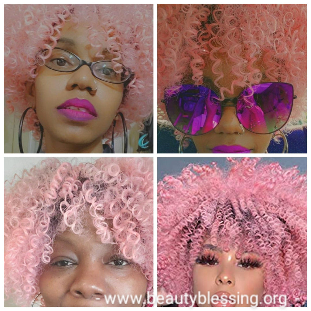Pink Hair Wig Spiral Kinky Afro Curly Hair Premium Fiber Natural Hair Wig - Beauty Blessing Wigs & Hair Extensions Boutique